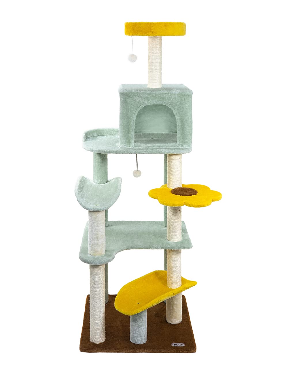 Hyabi 65.5 Inch Sunflower Cat Tree Tower Condo Furniture Apartment Plush Habitat Kitten Amusement Platform With Scratch Posts Toy Ball Pet House Play(Large 65.5' H)