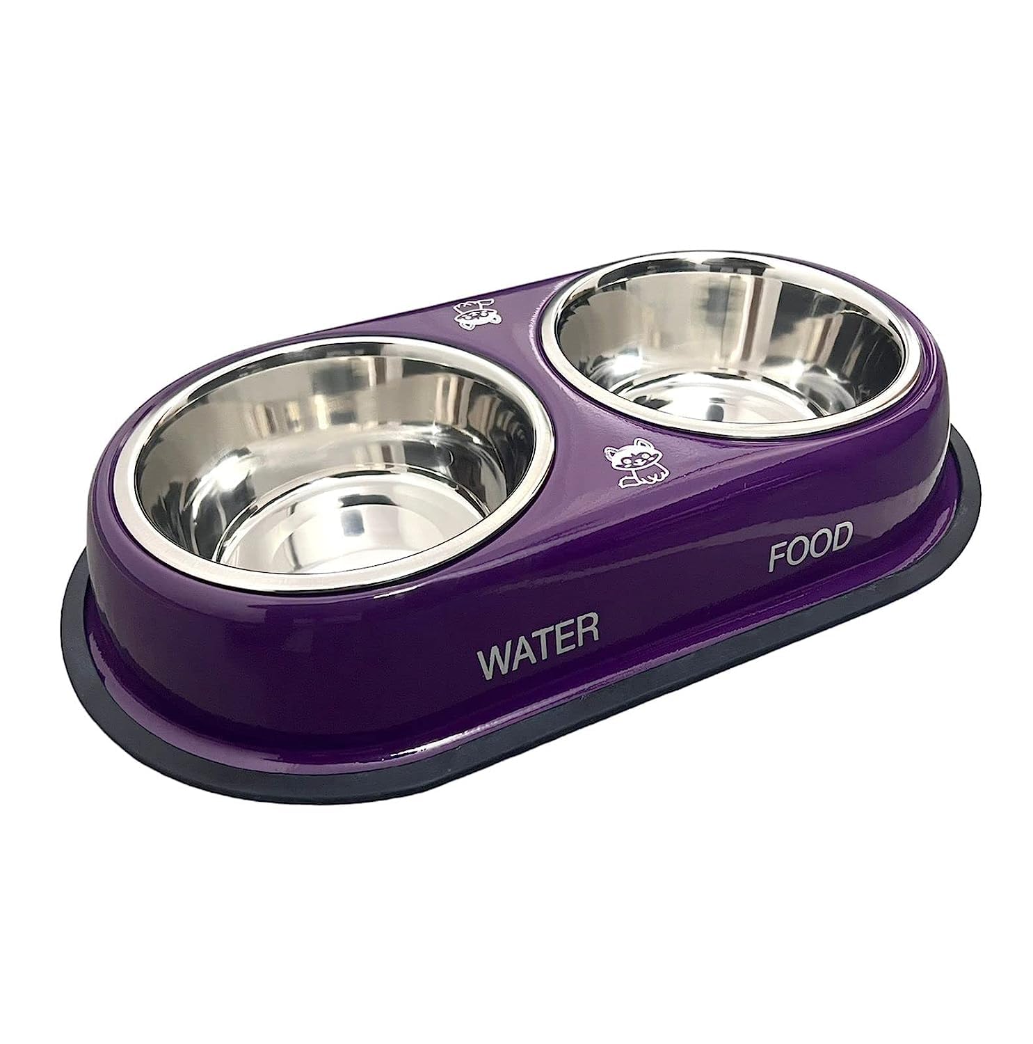 D&C Paws Heavy Duty Round Shape Double Bowl Stainless Steel Dinner Food Bowls With AntiSlip Mat Ideal For Home Feeding Food Dog