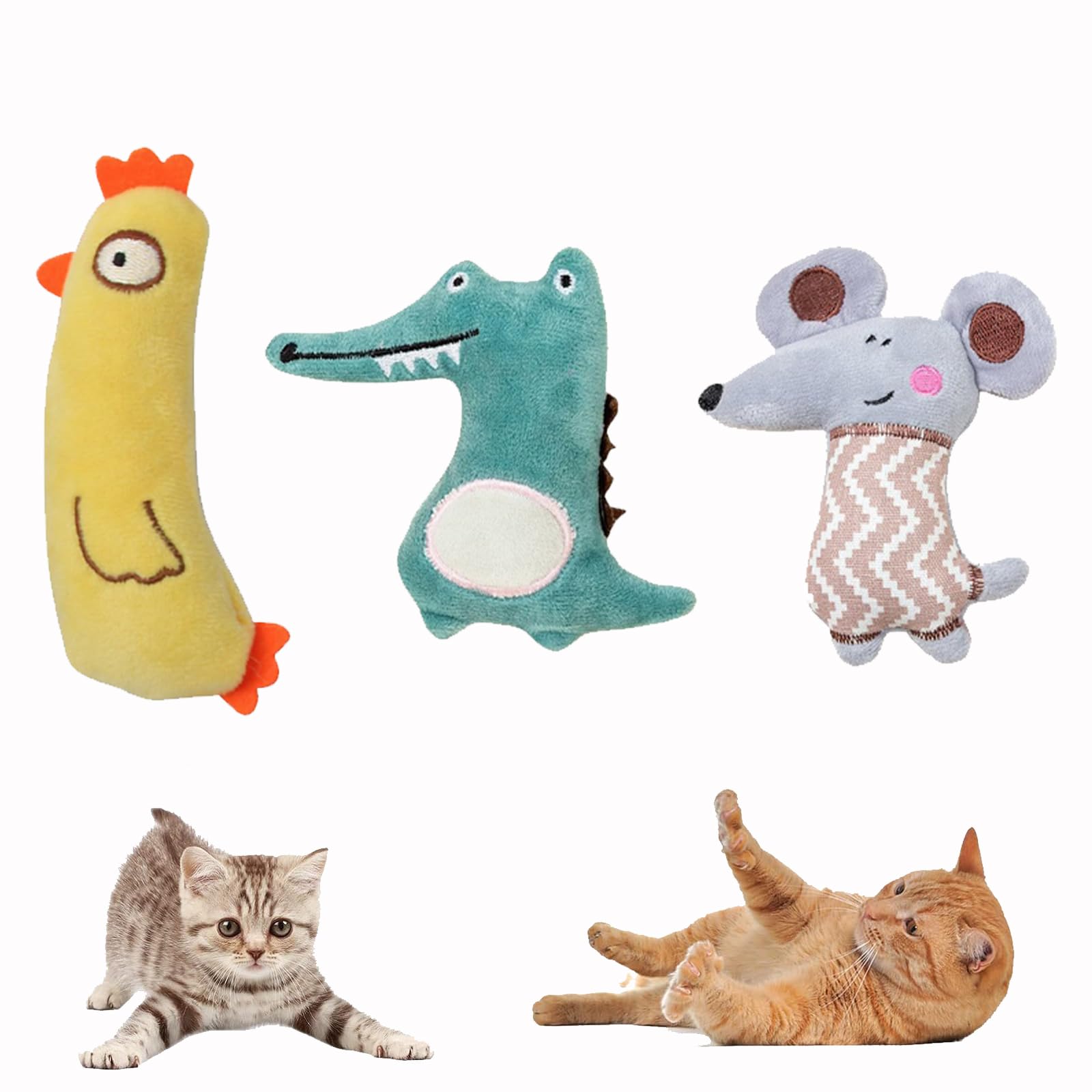 Massmot 3 Pack Catnip Plush Cat Toys, Interactive Cat Kicker Toys For Indoor Cats & Kittens, Soft Chew Toys For Exercise, Huntin
