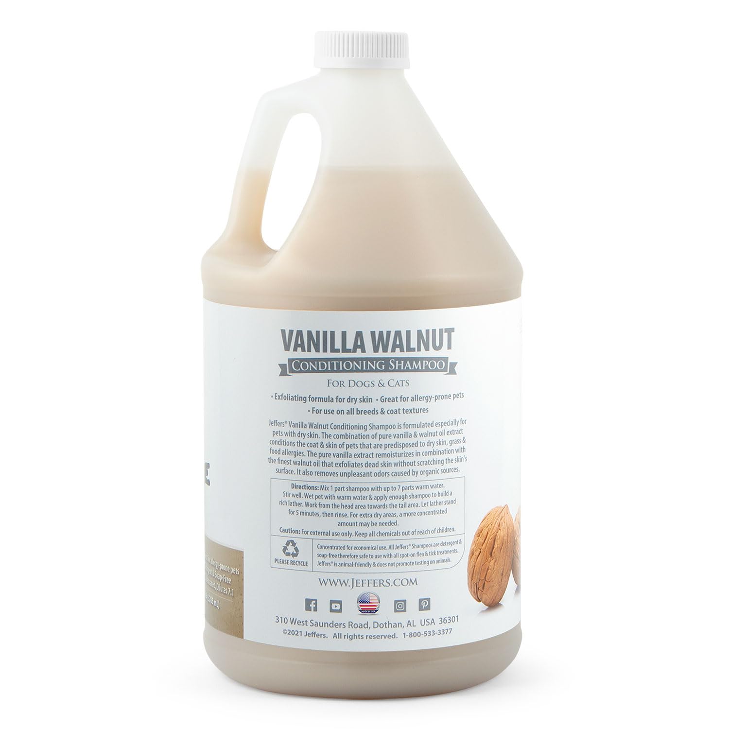 Jeffers Pet Vanilla Walnut Conditioning Shampoo For Dogs & Cats, 1 Gallon - Moisturizing, Soap Free Formula With Coconut & Vanil