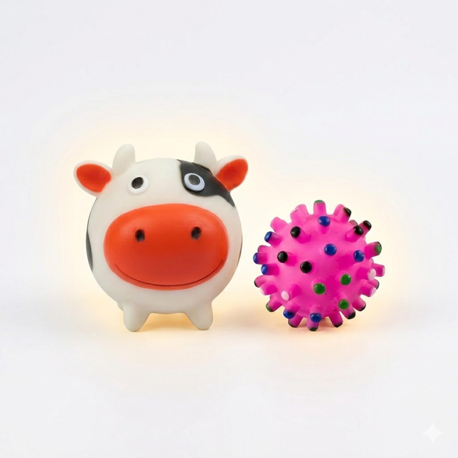 Bohobark Latex Squeaky Chew Dog Toy Combo (Corona Ball + Cow) | Interactive Durable Fetch Soft & Safe Play Toy | NonToxic Teeth