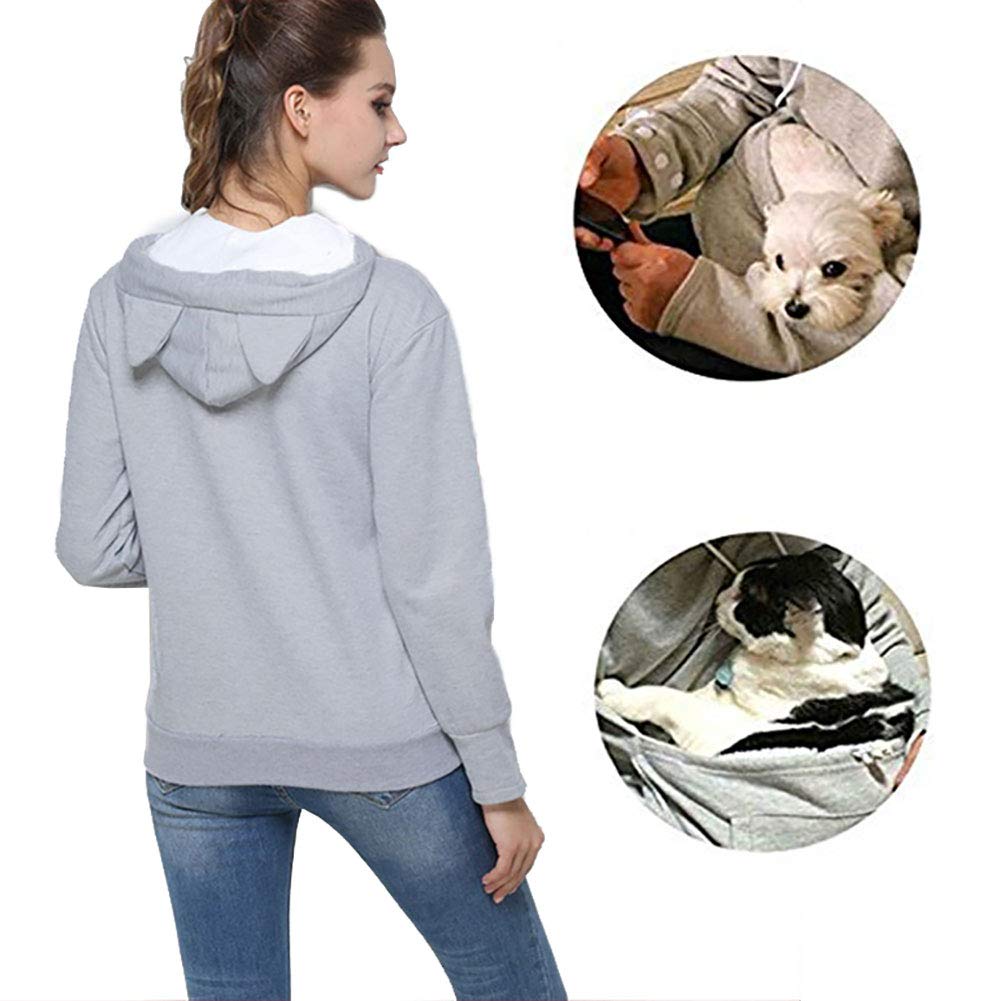 Jomago Womens Pet Carrier Thin Hoodies Kitten Puppy Pouch Shirts Animal Holder Hood Long Sleeve Sweatshirt Thin Grey