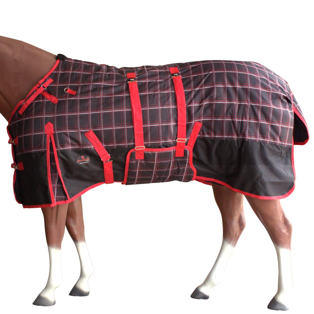 Hilason Red Black Plaid 72 In 1200D Winter Waterproof Poly Horse Blanket Belly Wrap | Horse Blanket | Horse Turnout Blanket | Ho