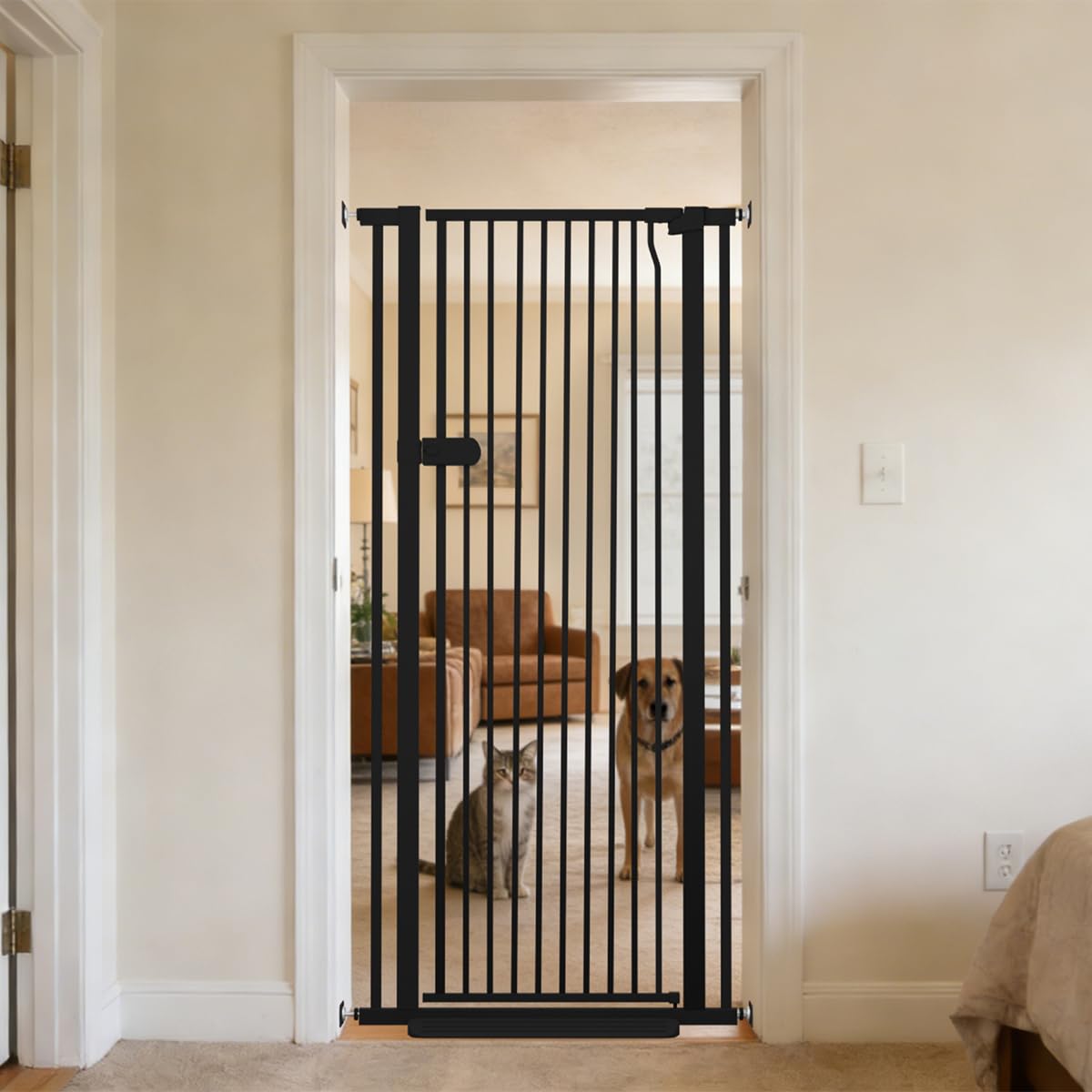 Lumizone Extra Tall Cat Gate 61.02 High Pressure Mounted Extra Wide 2025 New (17 Sizes) 1.37 Gap No Drilling Auto-Close One-Hand