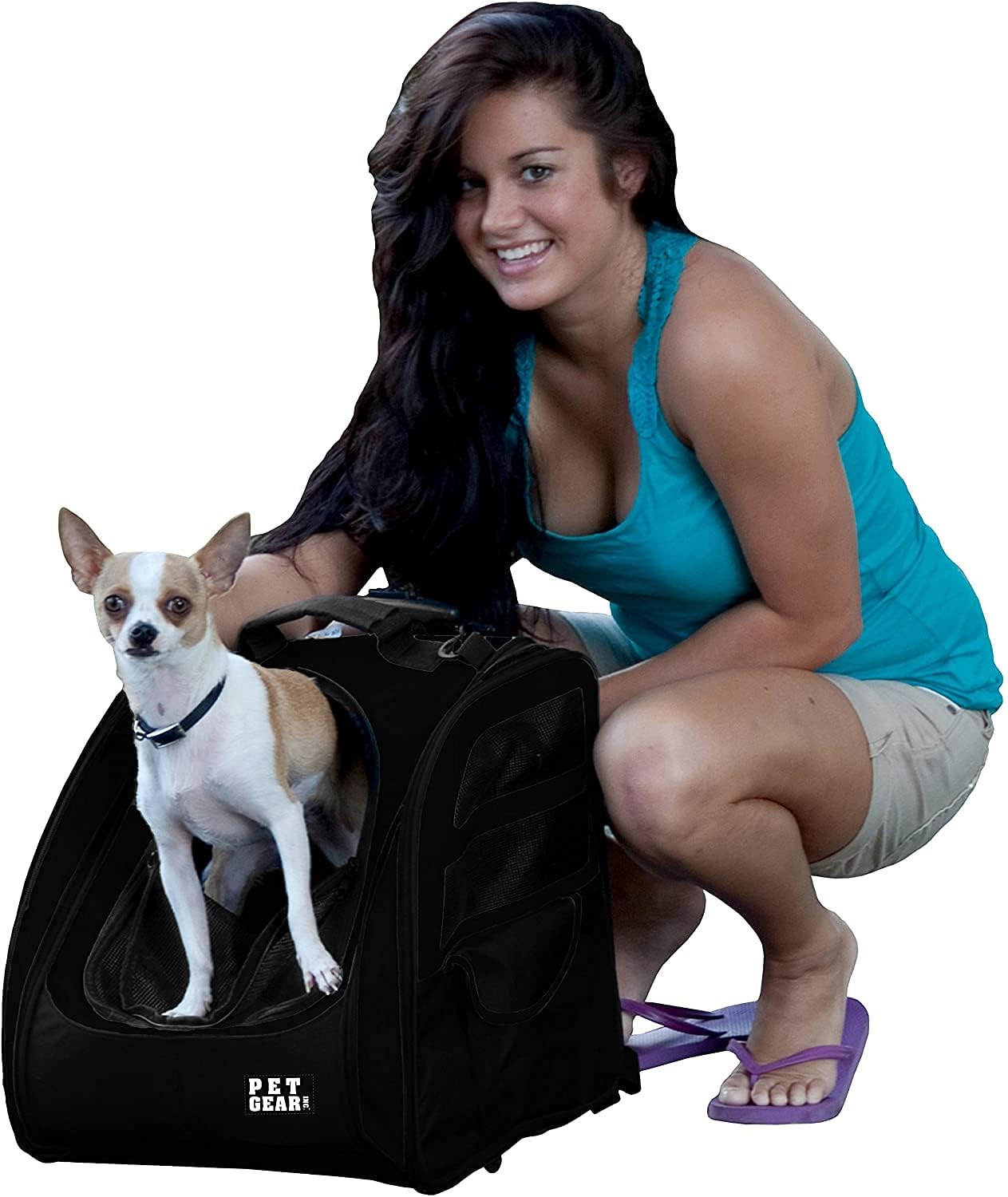 Pet Gear I-Go2 Roller Backpack, Travel Carrier, Car Seat For Cats/Dogs, Mesh Ventilation, Included Tether, Telescoping Handle, S