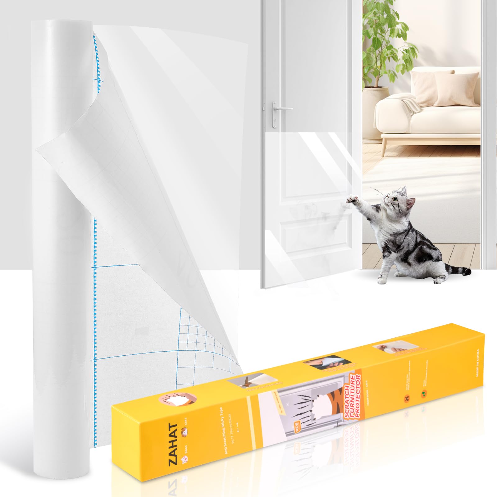 Zahat Reinforce Cat Scratch Furniture Protector 157 L X 17.7 W - Couch Protector From Cat Claws, Durable Anti-Scratch Sofa C