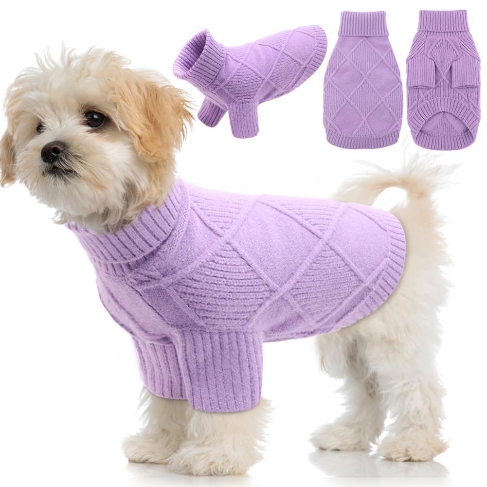 Emust Dog Sweaters For Large Dogs, Elastic Large Dog Sweater With Sleeves, Soft Cat Turtleneck Sweater For Fall & Winter, Purple
