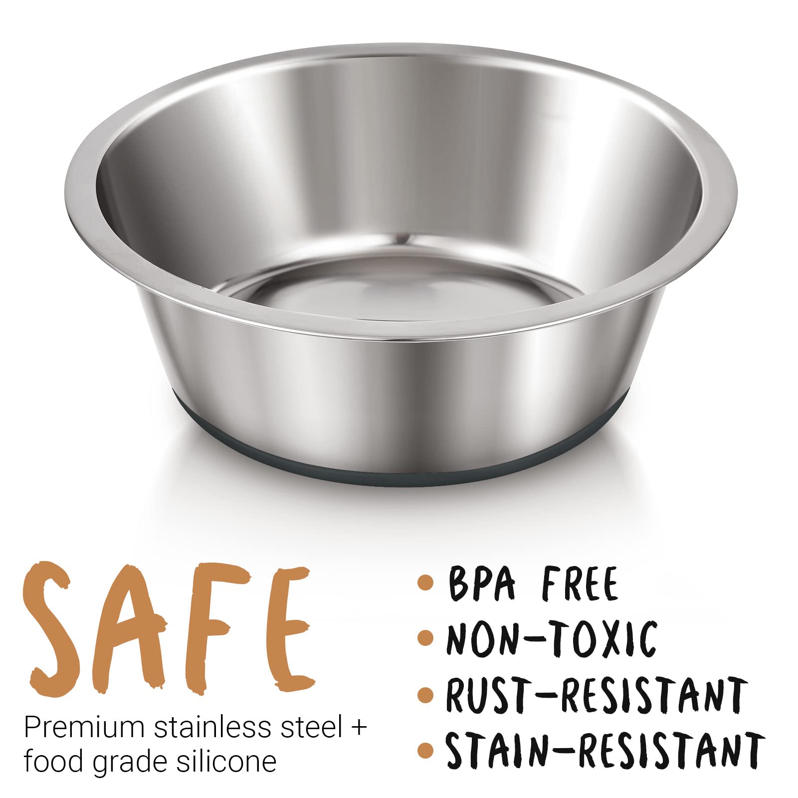 PEggY11 Deep Stainless Steel Anti-Slip Dog Bowls, 2 Pack, 16 cups