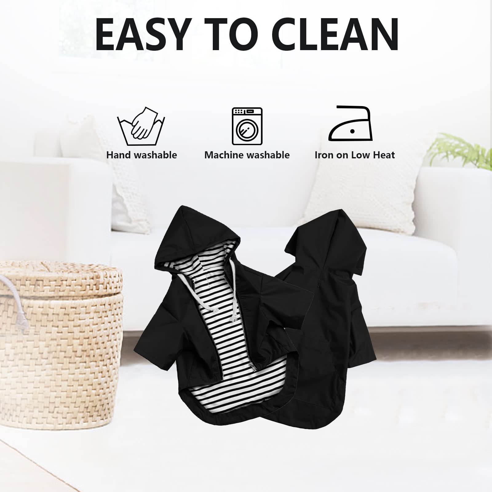 Dog Raincoat Waterproof Puppy Rain Jacket With Hood For Small Medium Dogs, Poncho With Reflective Strap, Storage Pocket And Harness Hole - Black - S