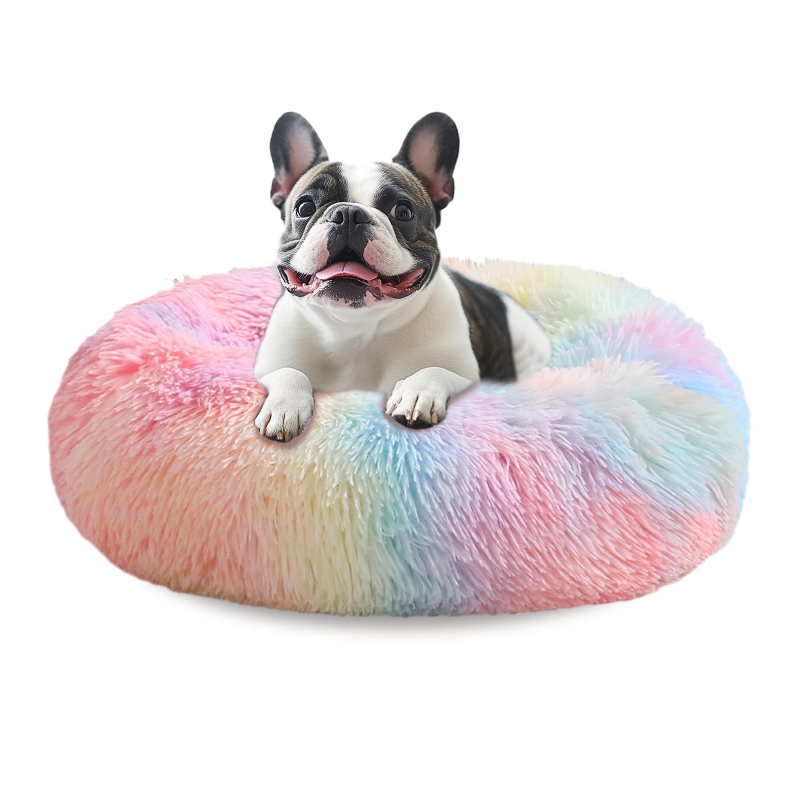 Jollyvogue Medium Calming Dog Bed, Anti-Anxiety Donut Cuddler Cat Bed With Anti-Slip Bottom, Fluffy Faux Fur Machine Washable Pe