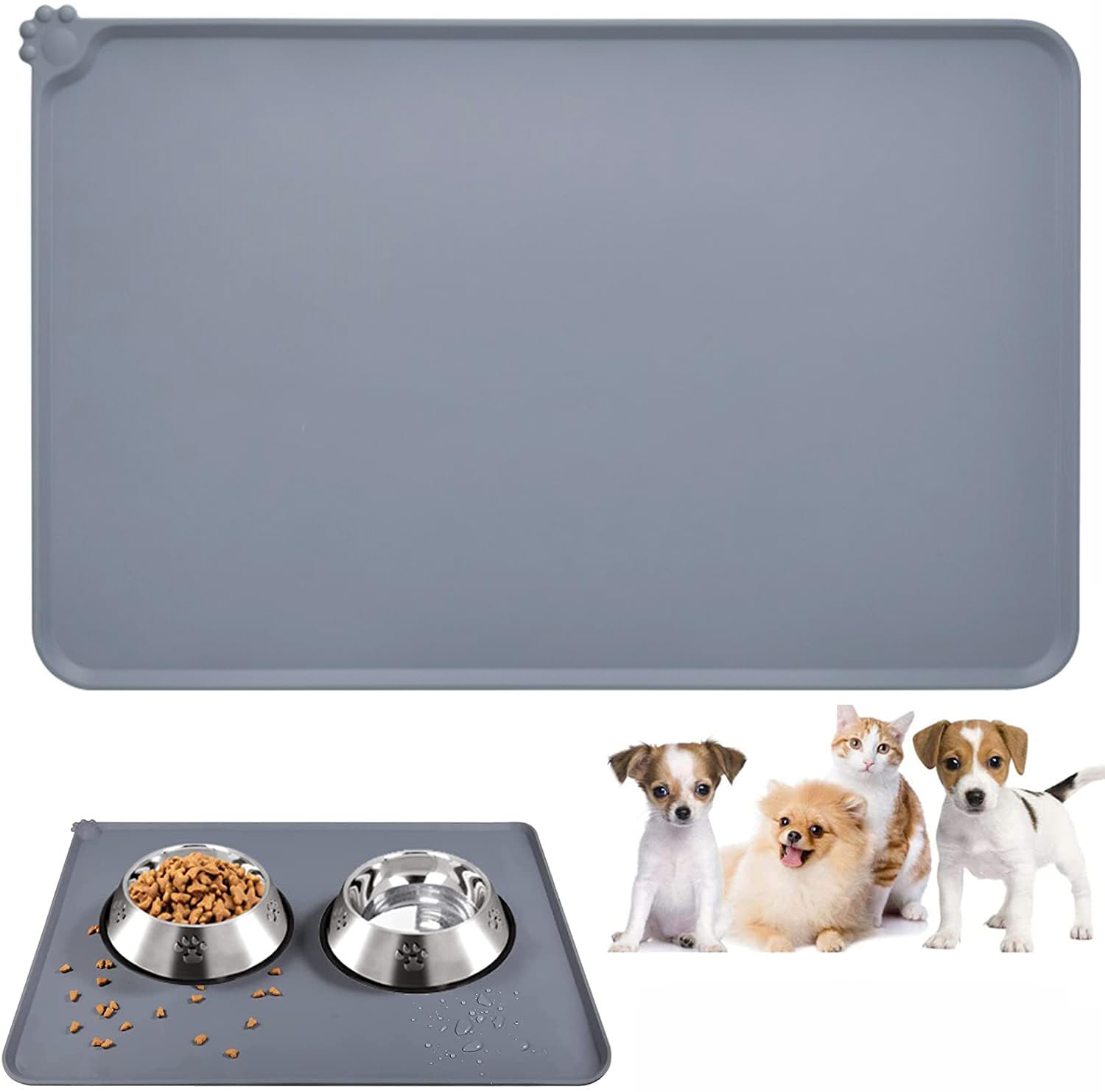 Emwel Dog Food Mat, Silicone Dog Bowl Mat, NonSlip Cat And Feeding Mat, Waterproof Dog Placemat L (47 * 30)