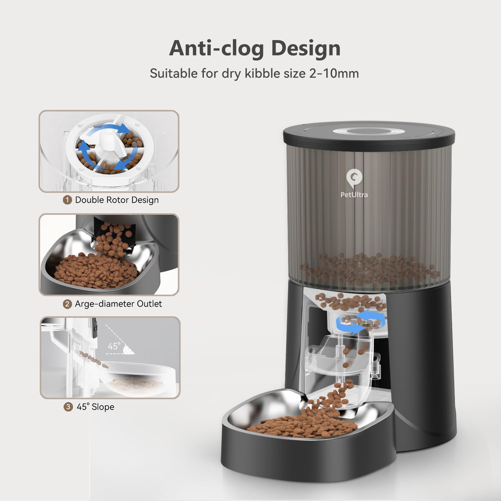 PETULTRA Automatic Cat Feeders, 4L Timed Dog Feeder Programmable Control 1-4 Meals Pet Dry Food Dispenser for Cats and Small Med