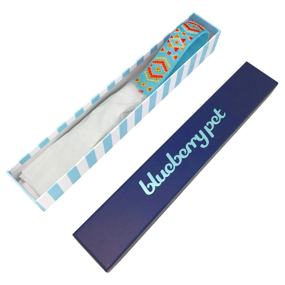 Blueberry Pet 3 Patterns Southwestern Magical Tribal Print Genuine Leather & Polyester Fabric Combo Dog Collar with Metal Buckle