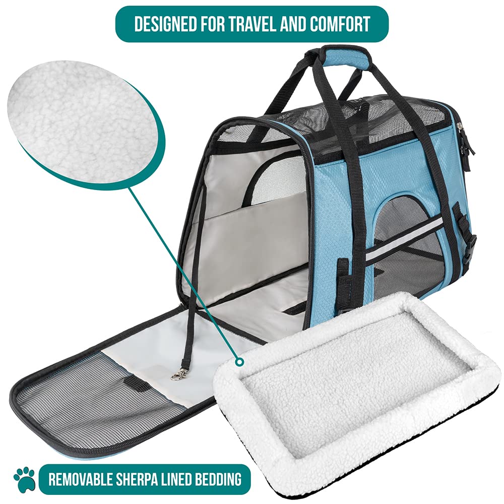 Petami Airline Approved Pet Carrier For Cat, Soft Sided Dog Carrier For Small Dogs, Cat Travel Supplies Accessories For Indoor Cats, Ventilated Pet Carrying Bag Medium Large Kitten Puppy, Large Blue