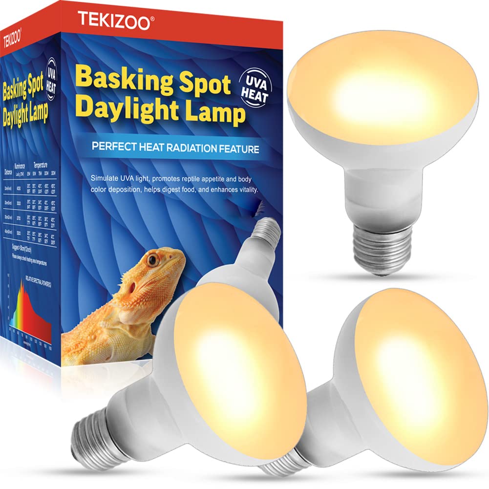 Tekizoo Reptile Heat Lamp Uva Basking Daylight Spot Bulb For Amphibian,Lizard,Tortoise,Bearded Dragon 75W(3 Pack)