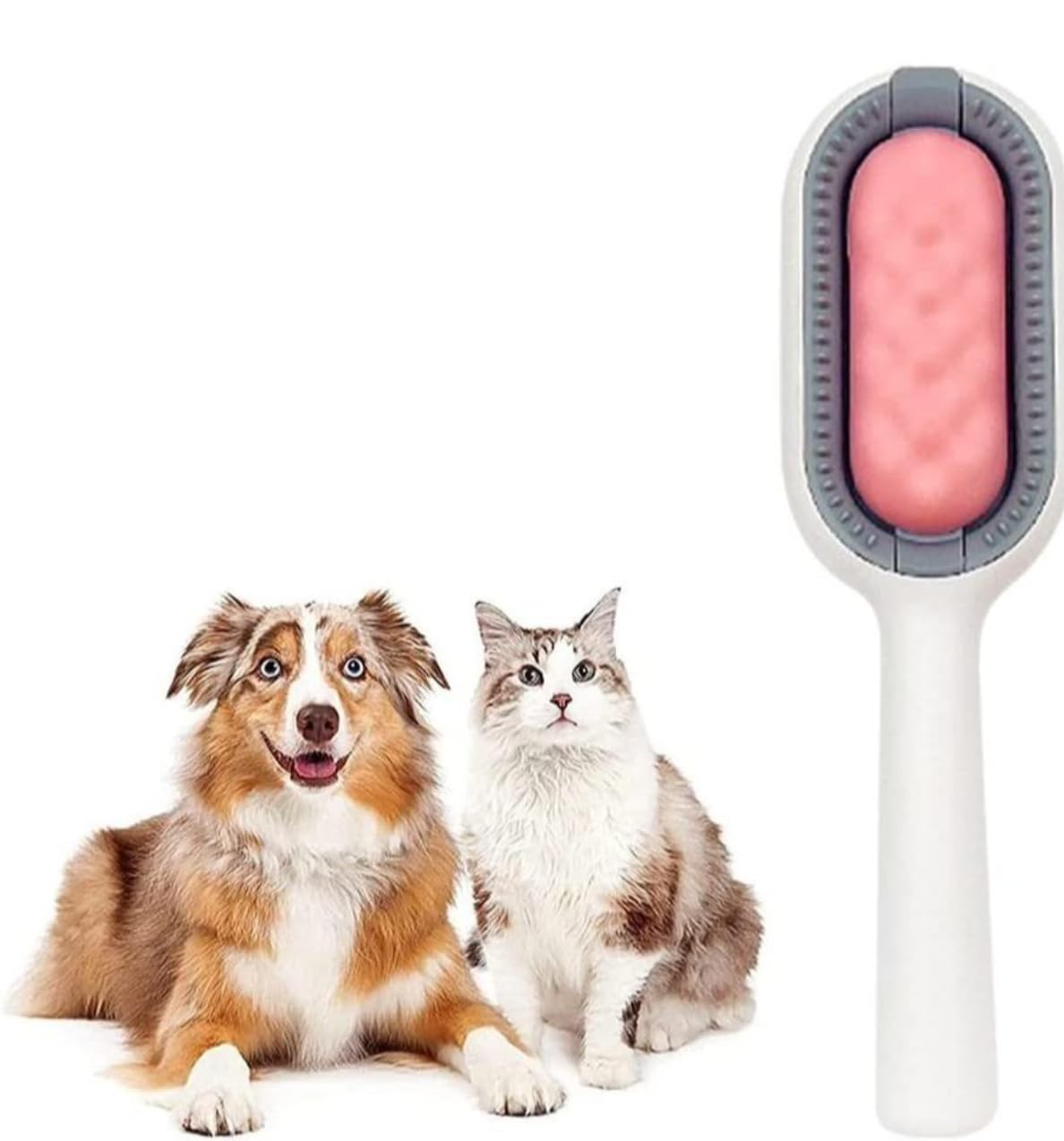 Pet Grooming Brush With Soft Silicone Bristles, 19Cm Length, DualSided Design For Long And Short Hair, Pink And White By Pet & 