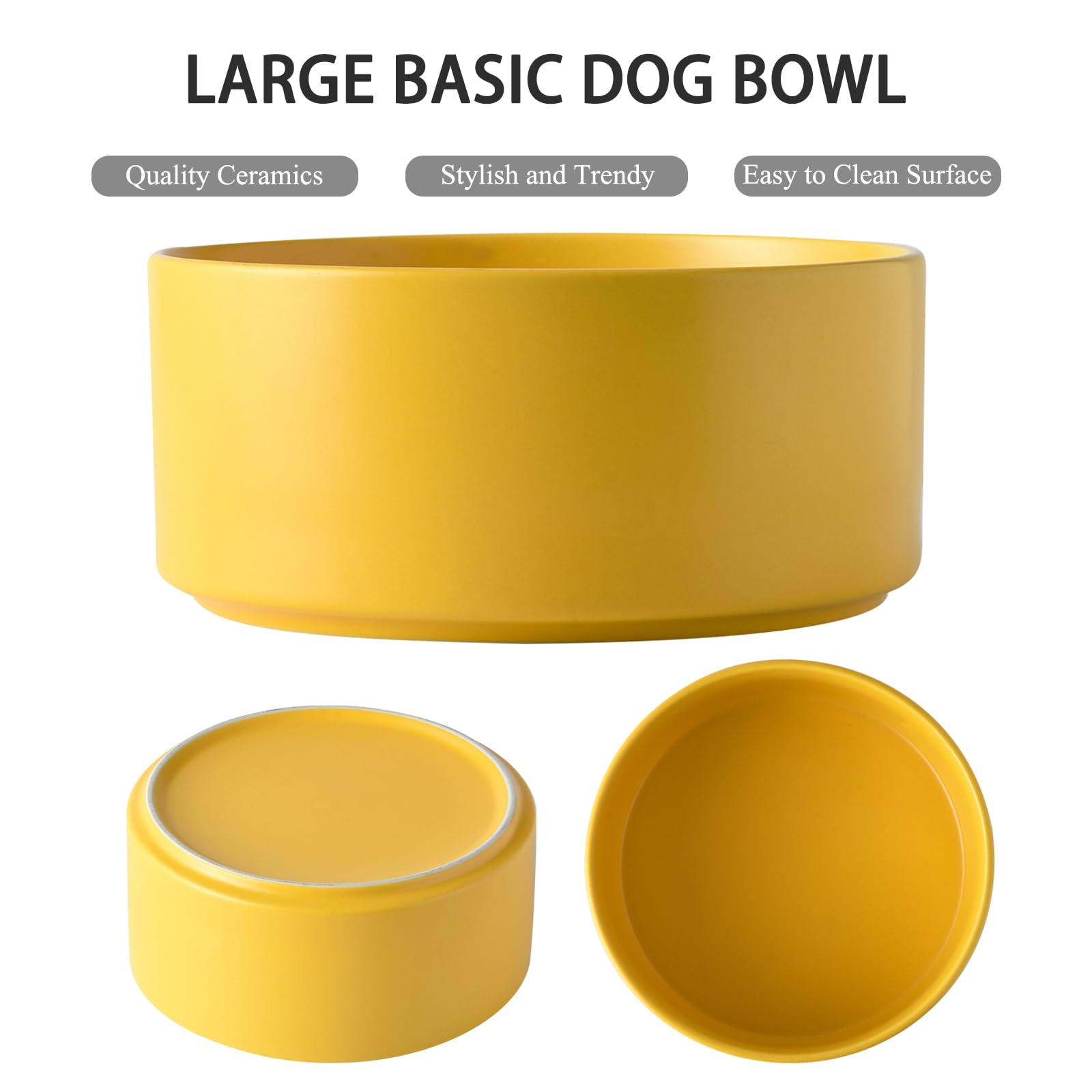 Welloyed 8 Ceramic Dog Bowl - 70Oz Classic Dogs Food & Water Bowl for Medium and Large Breeds, Heavy-Duty Non-Slip Dog Dish, F