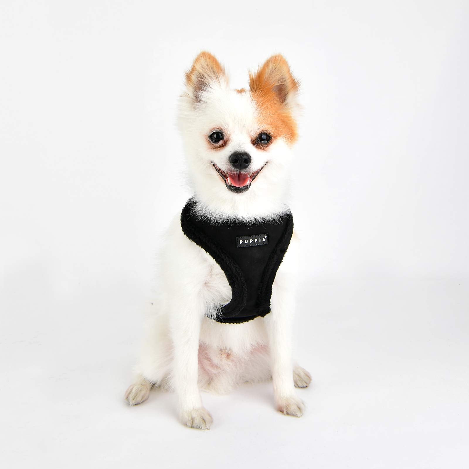 Puppia Terry Dog Harness Over-The-Head Winter Suede Warm No Choke No Pull Training Walking For Small And Medium Dog, Black, Small