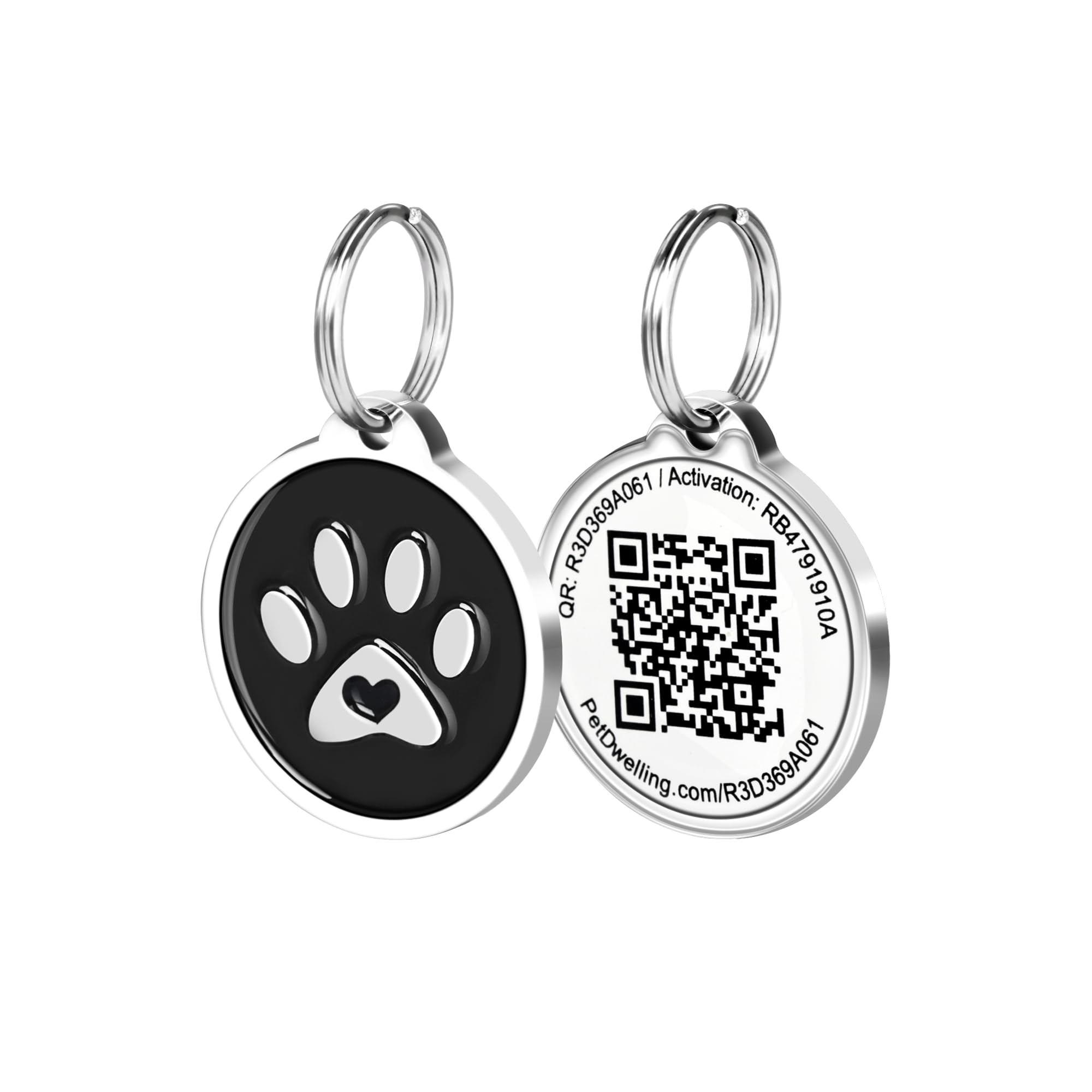 Pet Dwelling 2D Qr Code Pet Id Tag - Dog Tags - Cat Tags - Online Pet Profile - Scan Tag Location - Instant Email Notification(Black Paw)
