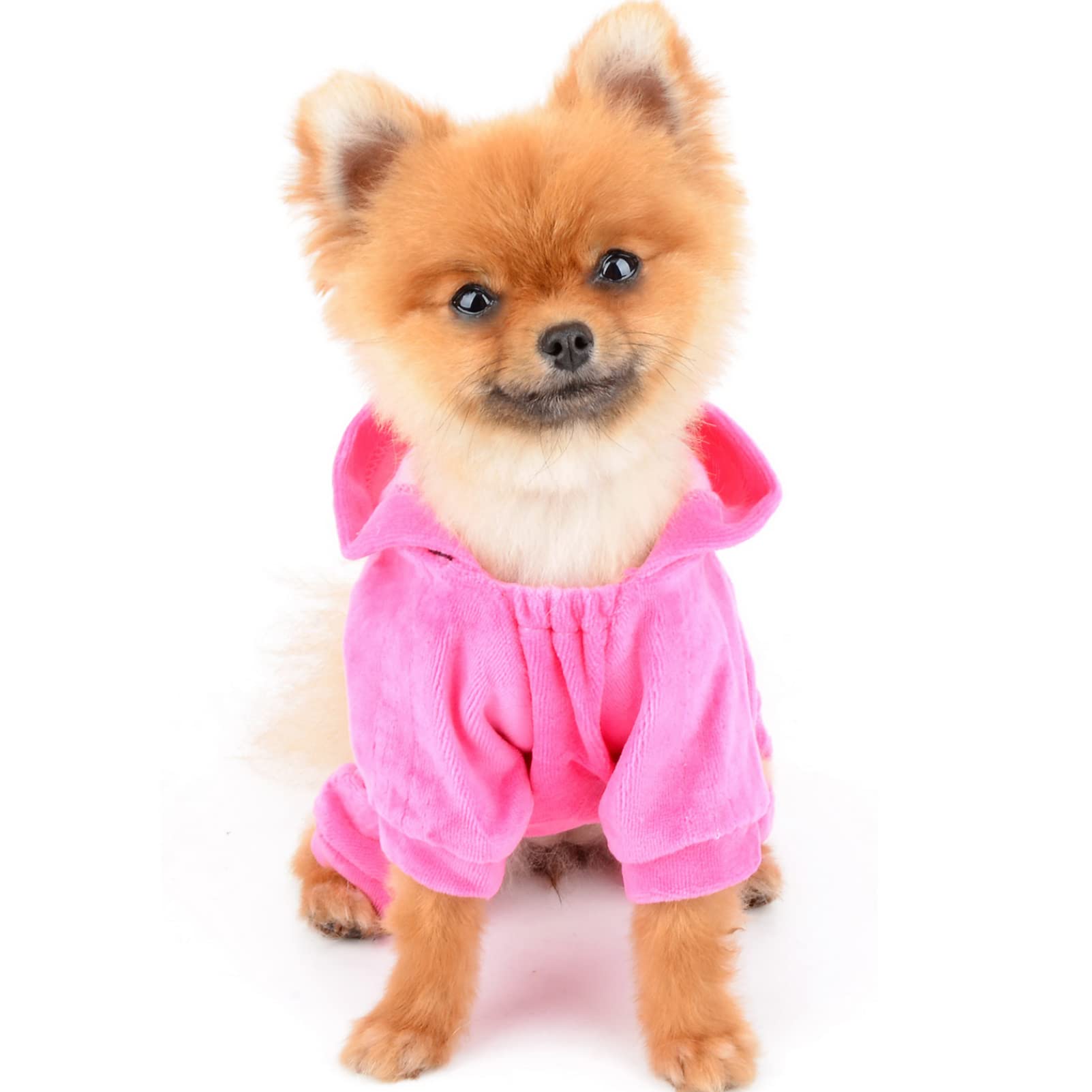 Seimai Dog Hoodies Jumpsuit For Small Dog Cat Puppy Rhinestone Crown Soft Velvet Autumn Winter Hooded Pajamas Tracksuit Outfits Sportswear Jacket With Hat Training Outdoor Pink S