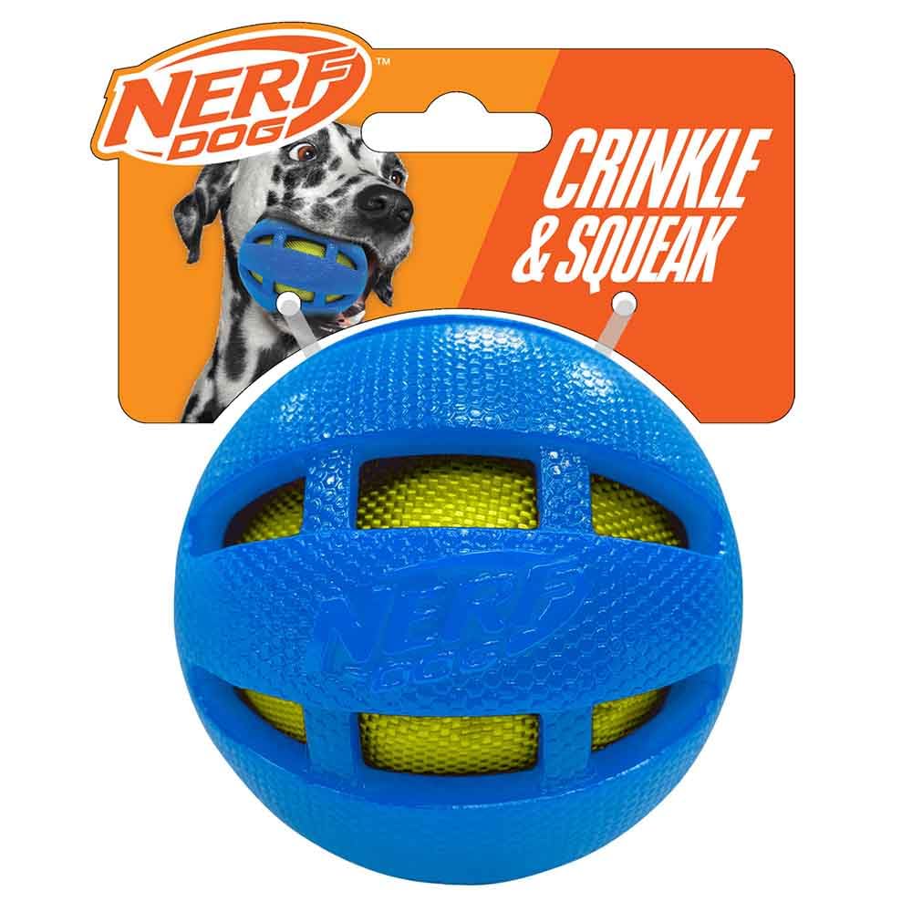 Nerf Dog 3.8In Tpr Squeak And Crunch Ball - Blue