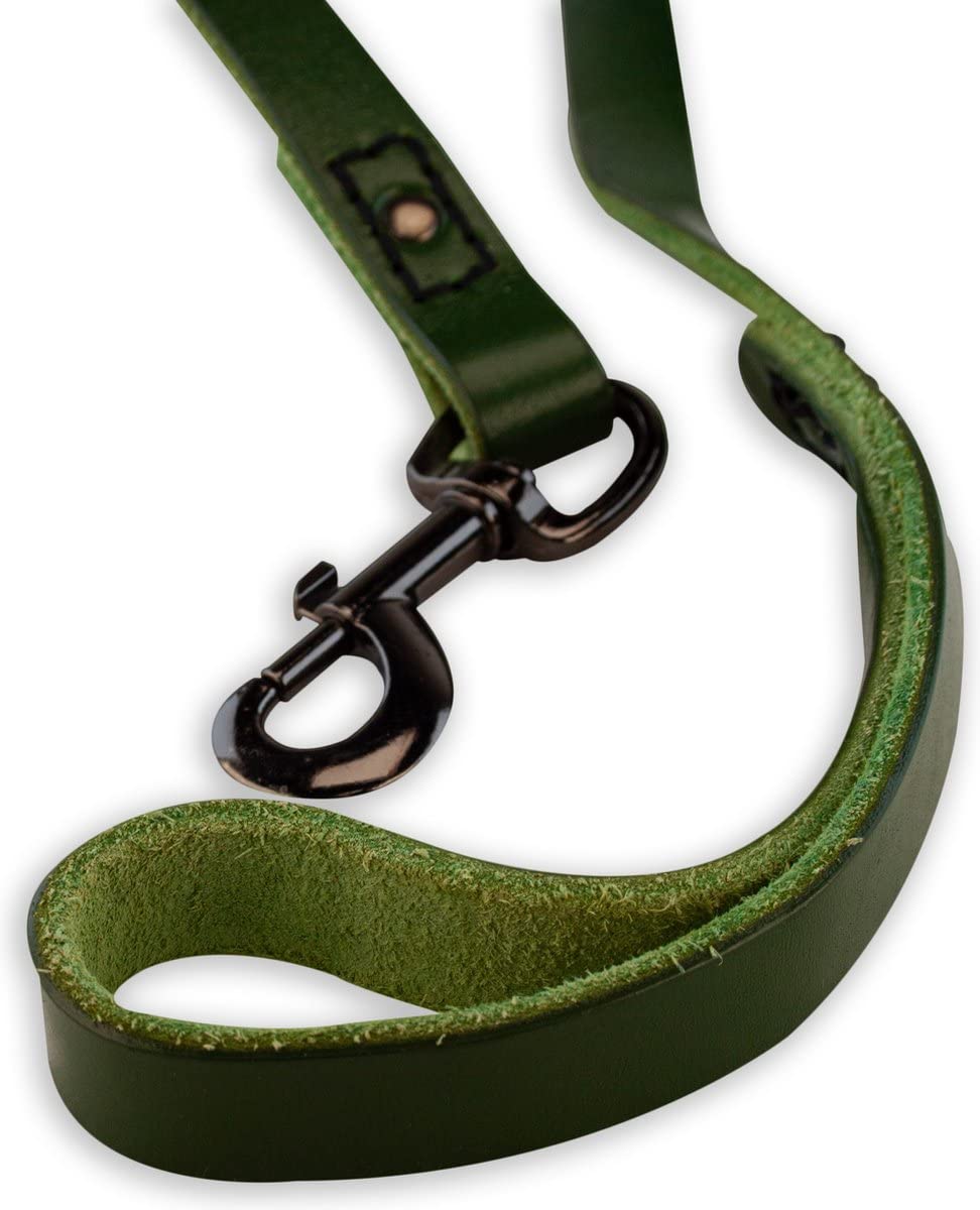 Brute Strength - Leather Dog Leash - 47Ft - Green - Soft And Strong Full Grain Leather Leash For Large And Medium Dogs - Dog Tra