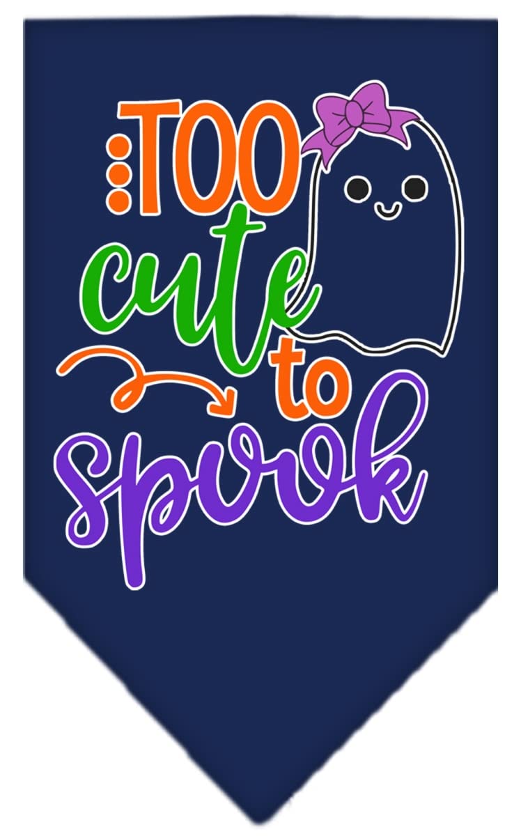 Halloween Pet and Dog Bandana Screen Printed, "Too Cute To Spook - Girly Ghost" Navy Blue Large