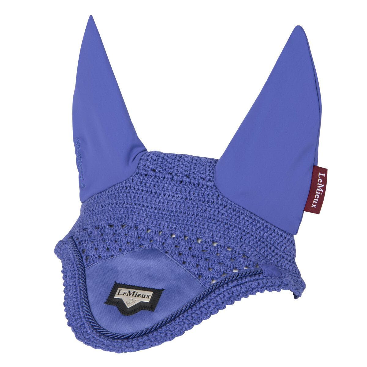 LeMieux Loire Ear Bonnet - Signature Metal Embossed Motif - Recycled Crochet - Satin Fabric Front - Soft Stretch Ears - Walnut -