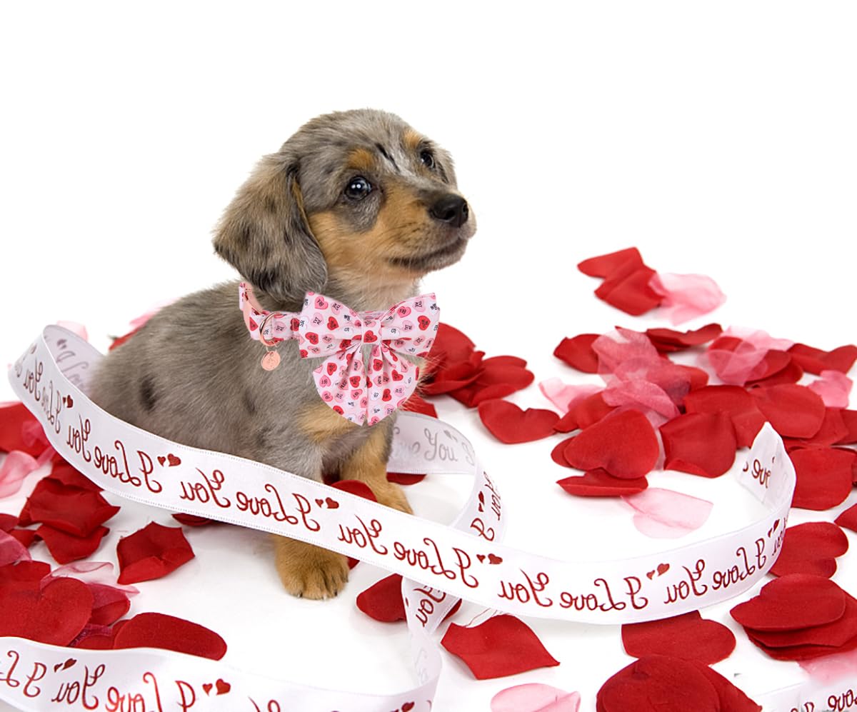 Dogwong Valentine'S Dog Collar With Sailor Bow, Adjustable Durable Pink Heart Dog Collar Cute Dog Collar For Small Medium Dogs