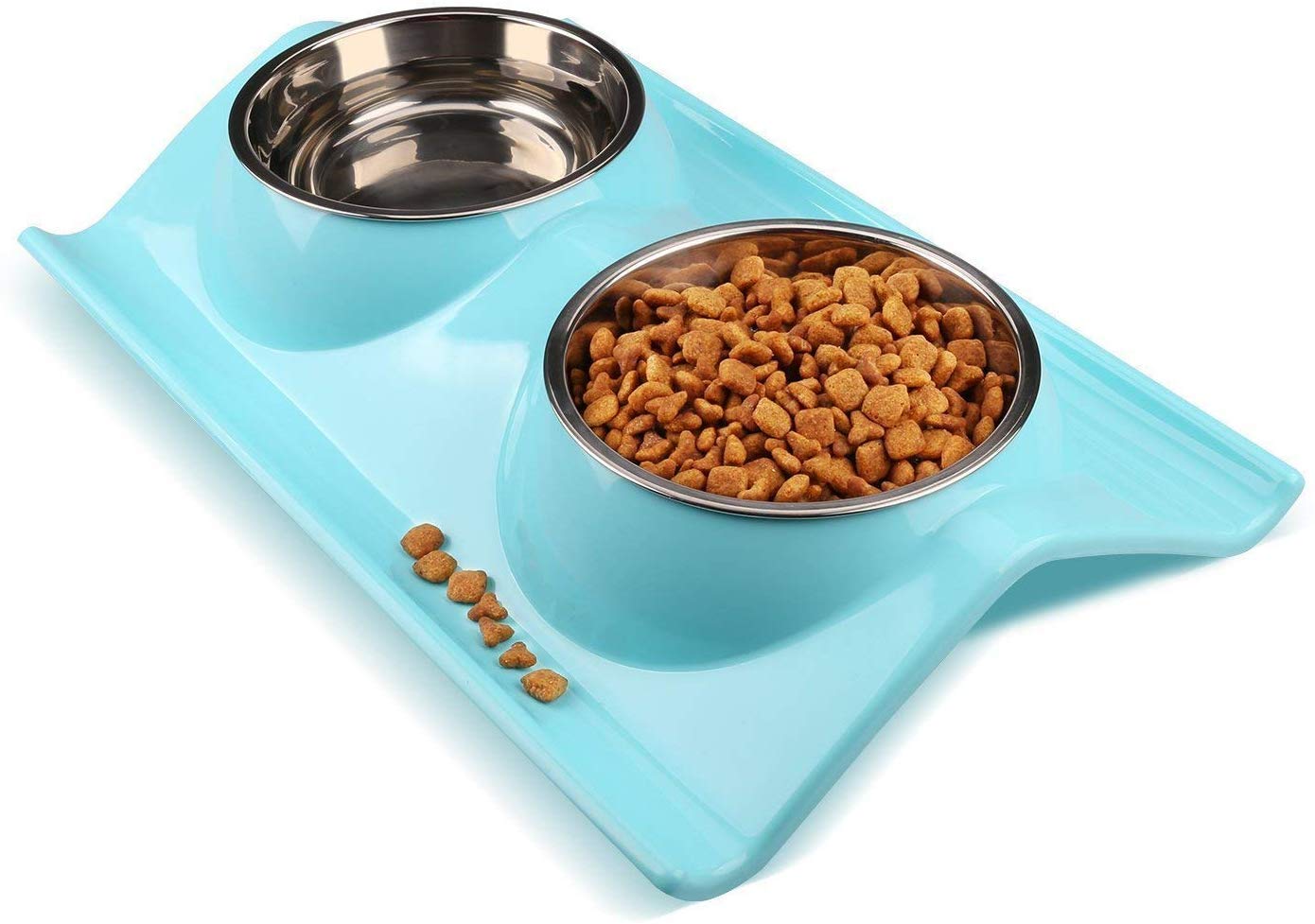 Emily Pets Stainless Steel Safety Healthy Cat/Puppy Double Food And Water BowlSmall (Blue)