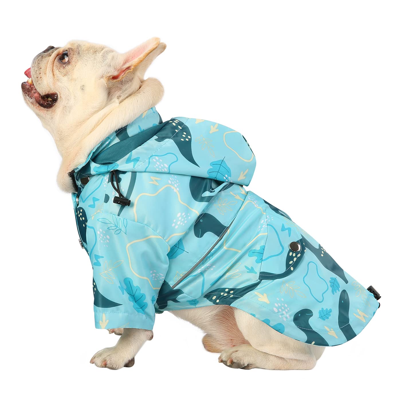 Hde Dog Raincoat Double Layer Zip Rain Jacket With Hood For Small To Large Dogs Dinosaurs - L
