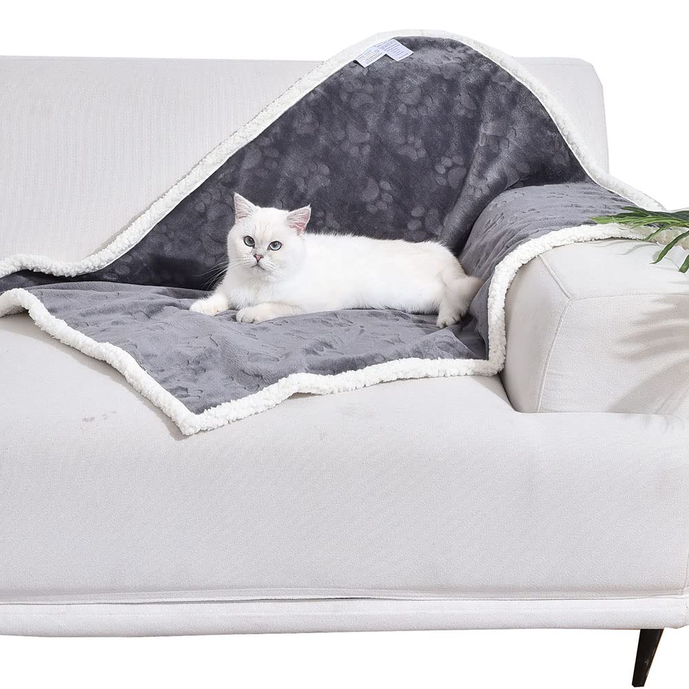 Qeils Dog Blankets For Small Dogs - Waterproof Cat Blanket Washable - Sherpa Fleece Puppy Blanket, Soft Plush Reversible Throw Protector For Bed Couch Car Sofa, 30'X40', Dark Grey