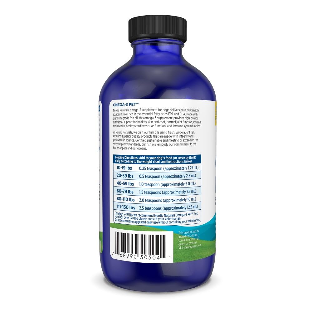 Nordic Naturals Omega-3 Pet, Unflavored - 8 oz - 1518 mg Omega-3 Per Teaspoon - Fish Oil for Medium to Large Dogs with EPA & DHA