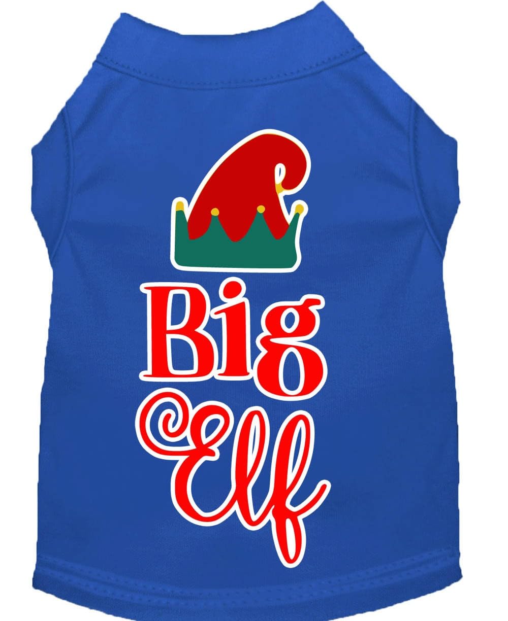 Christmas Pet Dog & Cat Shirt Screen Printed, "Big Elf" Blue LG (10-14 lbs.)