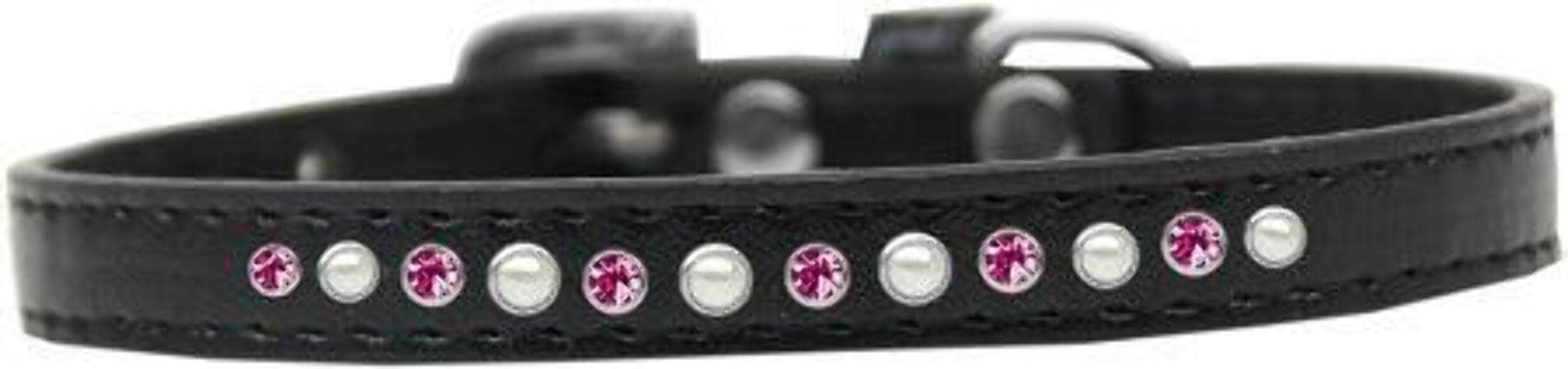 Mirage Pet Products Pearl and Pink Crystal White Puppy Dog Collar, Size 10