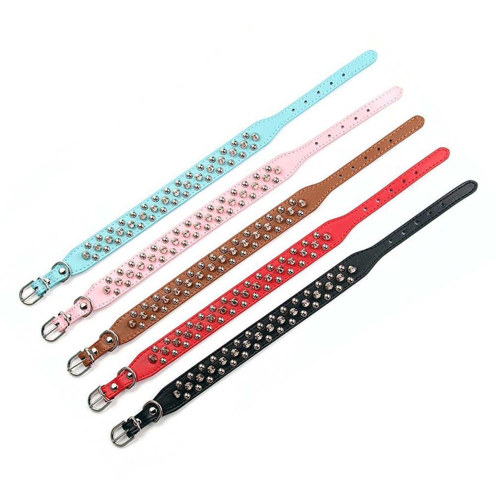 Aolove Mushrooms Spiked Rivet Studded Adjustable Pu Leather Pet Collars For Cats Puppy Dogs (Small, Blue)