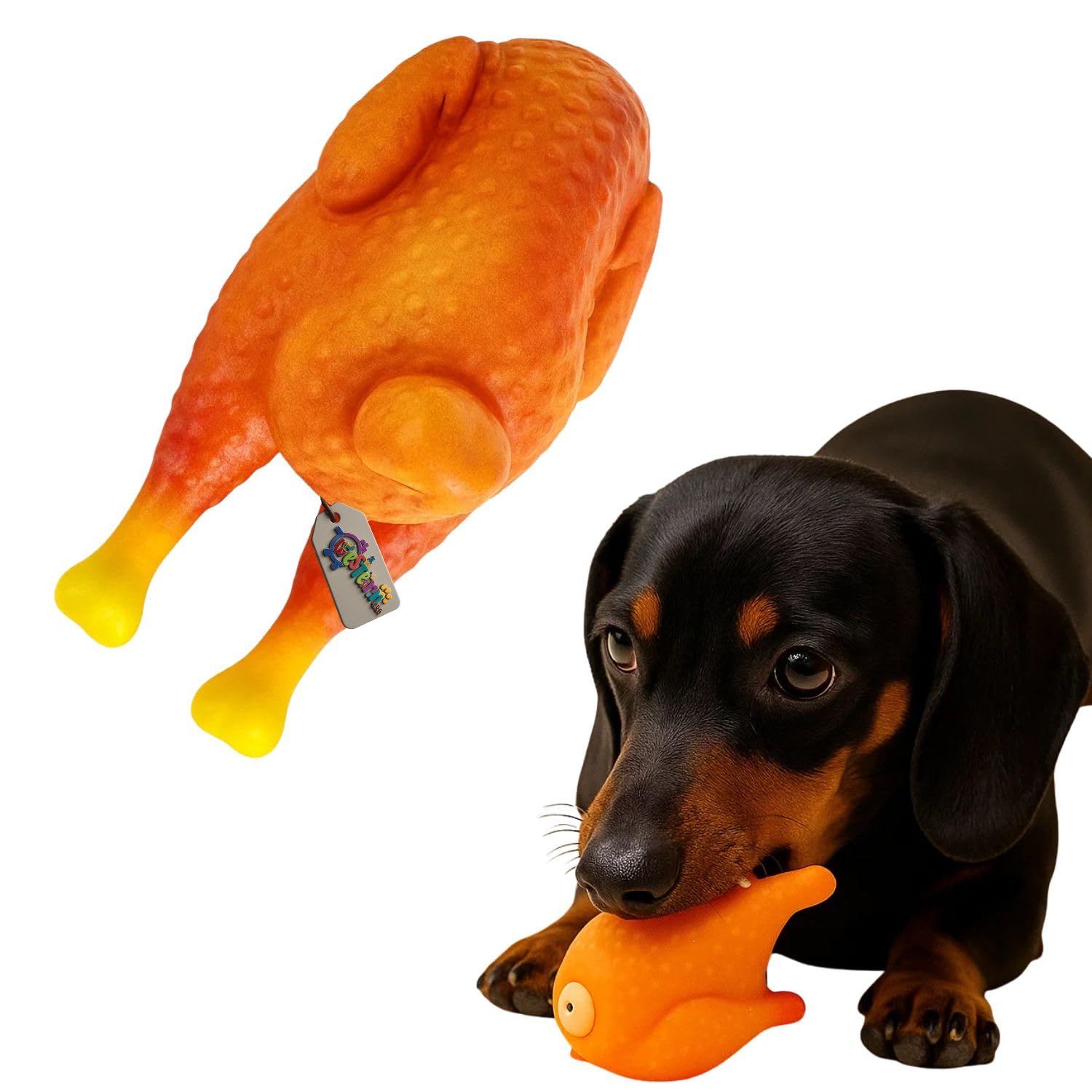 Western Era Turkey Chicken Squeaky Toy For Dogs | Funny Drumstick Shape | Soft Rubber Chew Toy For All Pets | BuiltIn Squeaker 