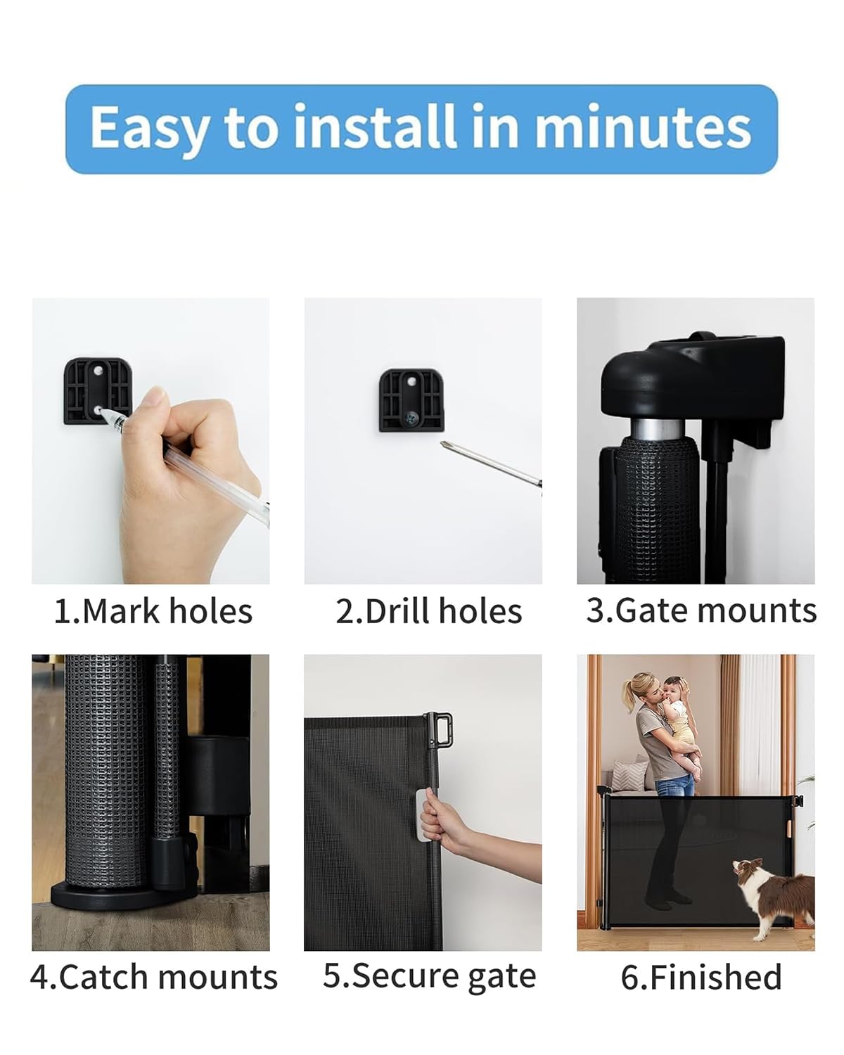 Veraste Retractable Baby Gate,Mesh Baby Gate Or Mesh Dog Gate,33' Tall,Extends Up To 55' Wide,Child Safety Gate For Doorways, Stairs, Hallways, Indoor/Outdoor(Black,33'X55'