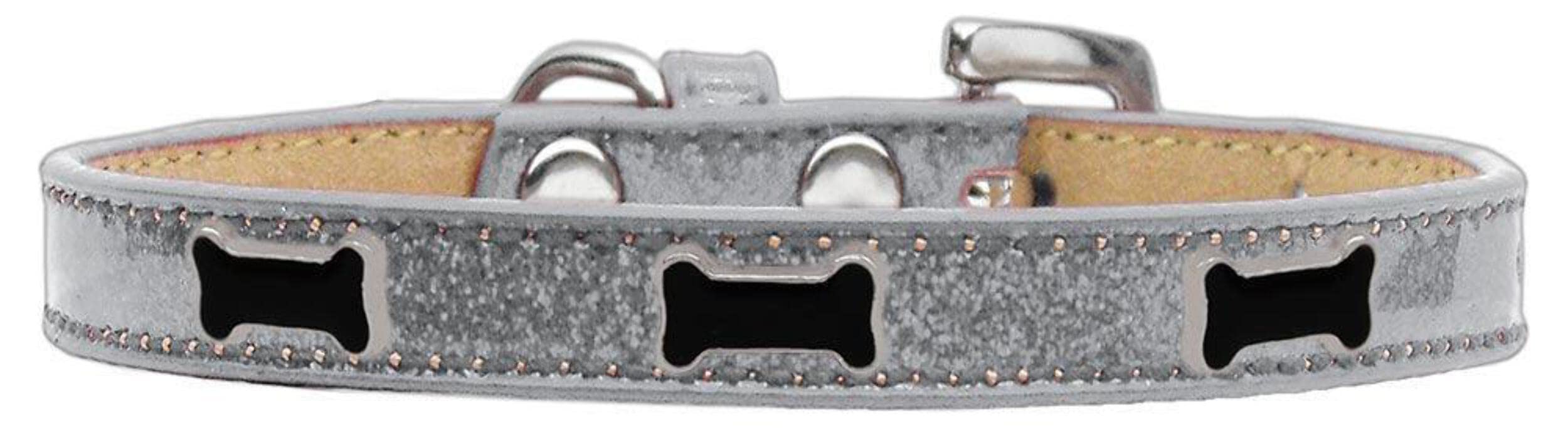 Mirage Pet Products Black Bone Widget Dog Collar Silver Ice Cream, Size 20