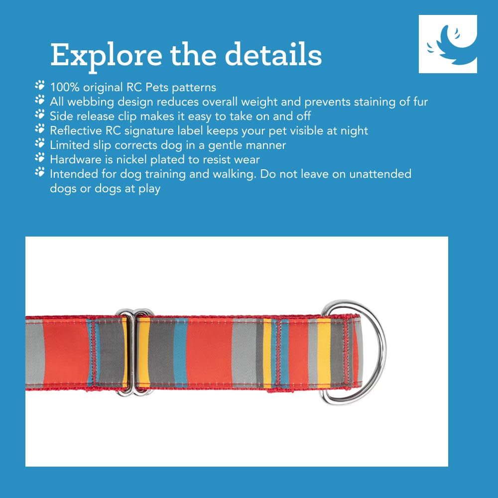 Rc Pets 1-1/2 Inch All Webbing Martingale Training Dog Collar, Medium, Watermelon