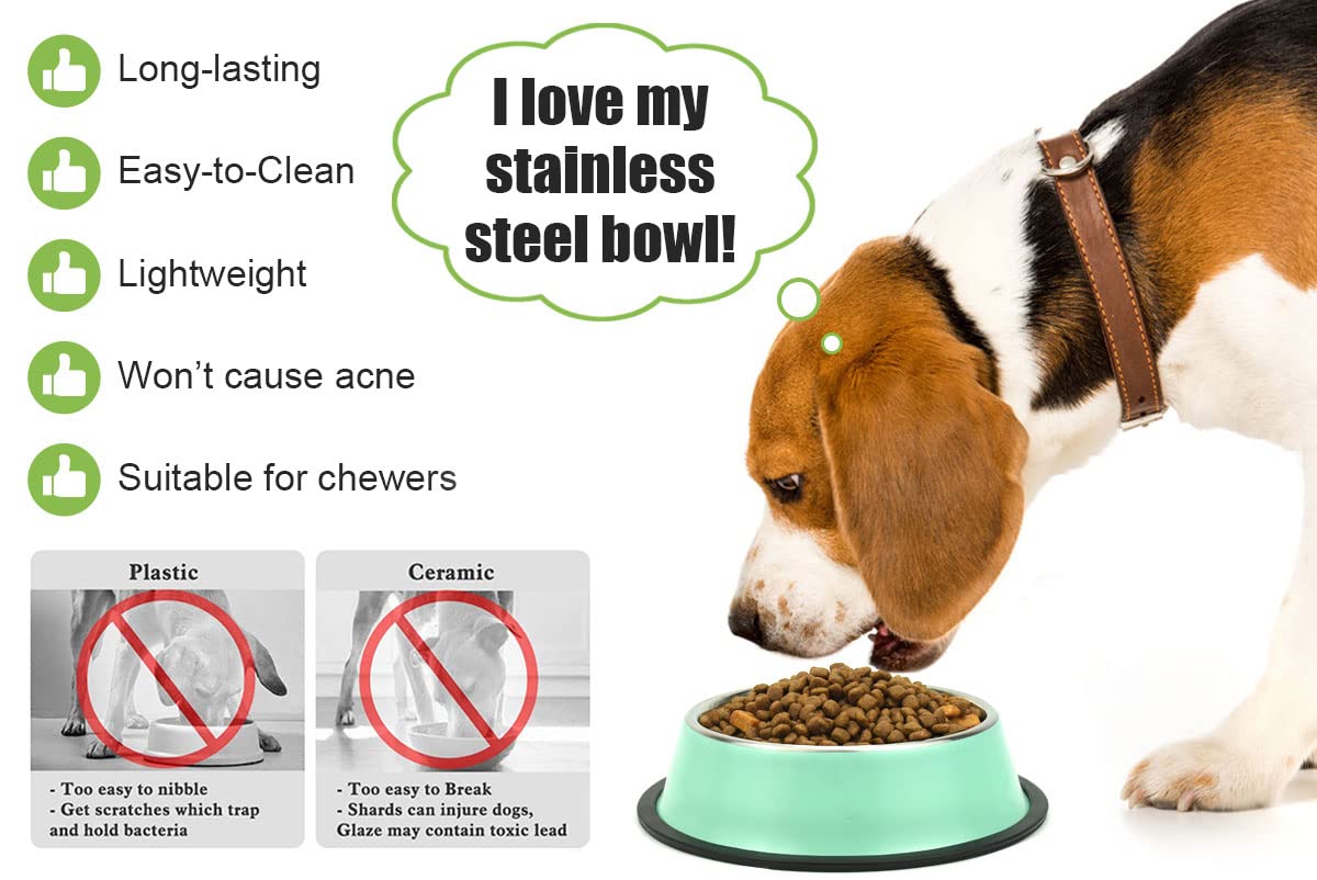 Podinor Stainless Steel Dog Bowls, Food and Water Non Slip Anti Skid Stackable Pet Puppy Dishes for Small, Medium and Large Dogs