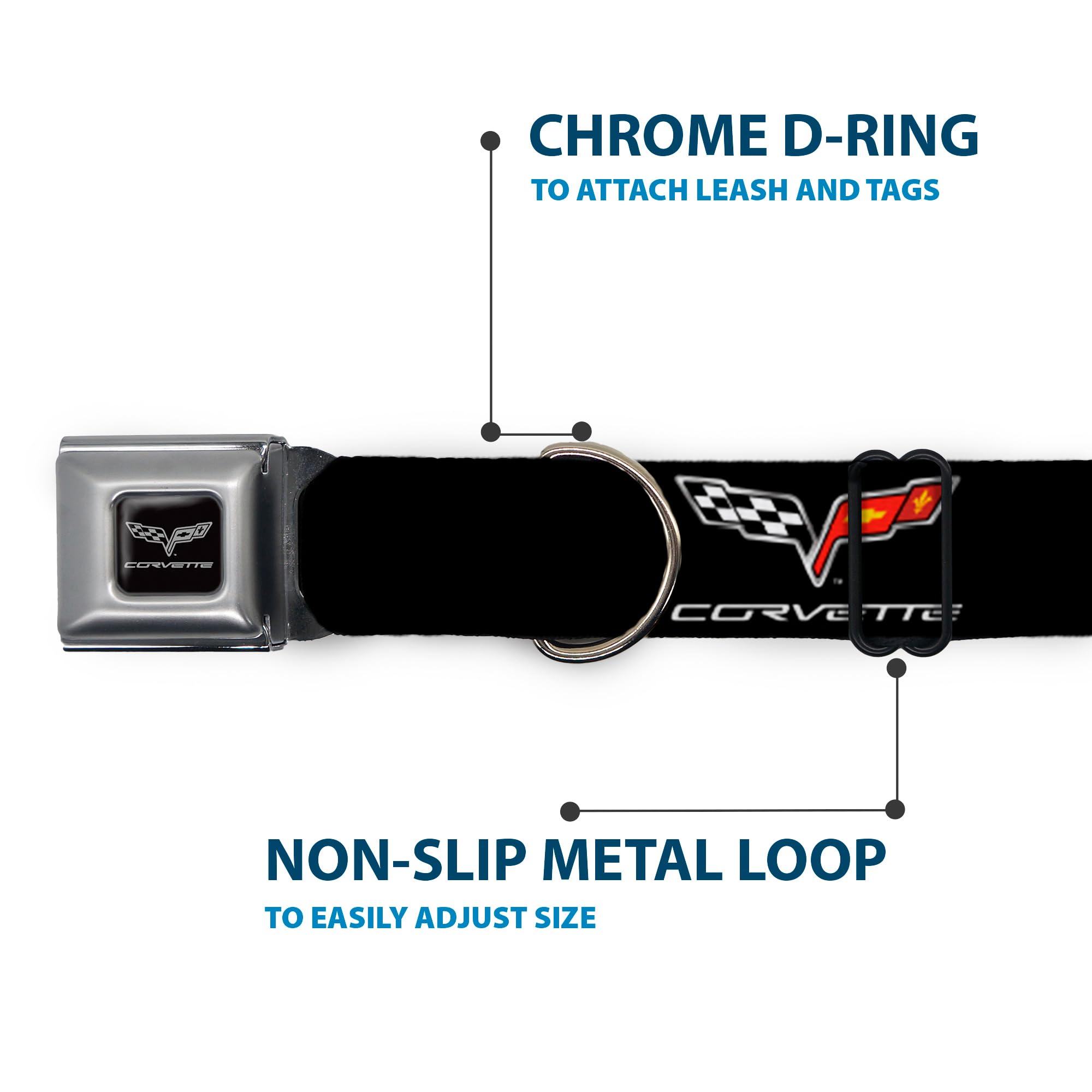 Buckle-Down Seatbelt Buckle Dog Collar - C6 Logo Repeat - 1' Wide - Fits 15-26' Neck - Large