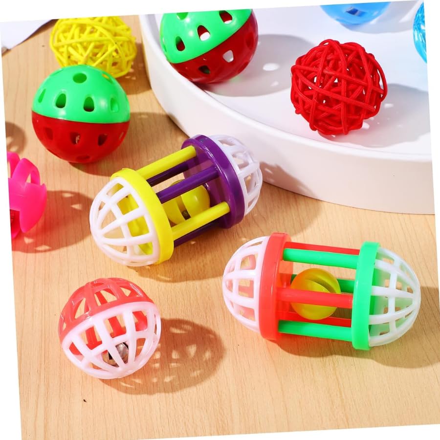 Dog Trust Plastic Cat Toys Jingle Balls Pounce Chase Rattle Ball Toys 2 Pcs Jingle Bell And 6 Pcs Ball