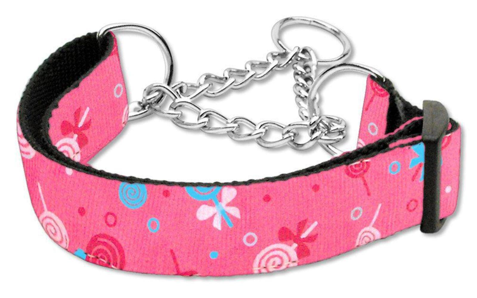 Mirage Pet Products Lollipops Nylon Ribbon Martingale Collar for Pets, Medium, Black