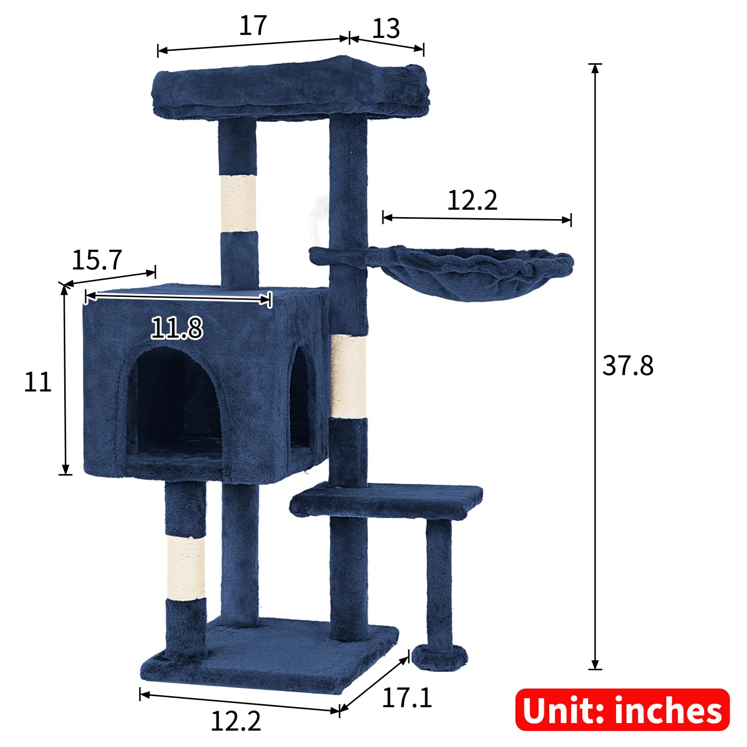 FDW 37.8 inch Cat Tree Cat Tower for Indoor Cats with Scratching Posts,Multi-Level Cat Furniture Activity Center Stand House Cat
