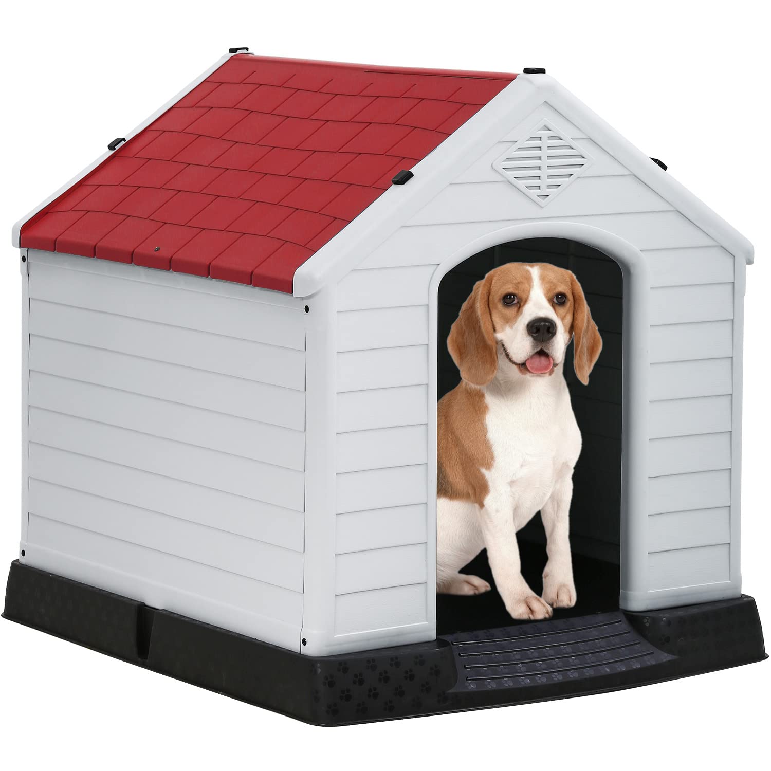 FDW Dog House Indoor Outdoor Durable Ventilate Waterproof Pet Plastic Dog House for Small Medium Large Dogs Insulated Puppy Shel