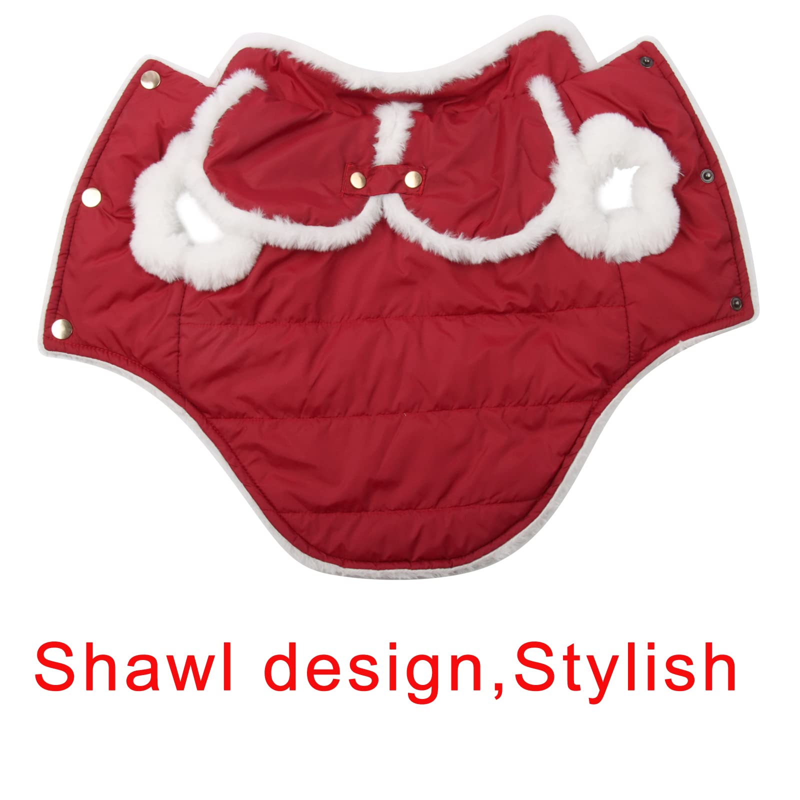 Joydaog Shawl Design Fleece Lined Warm Dog Jacket For Puppy Winter Cold Weather,Soft Windproof Small Dog Coat,Red S