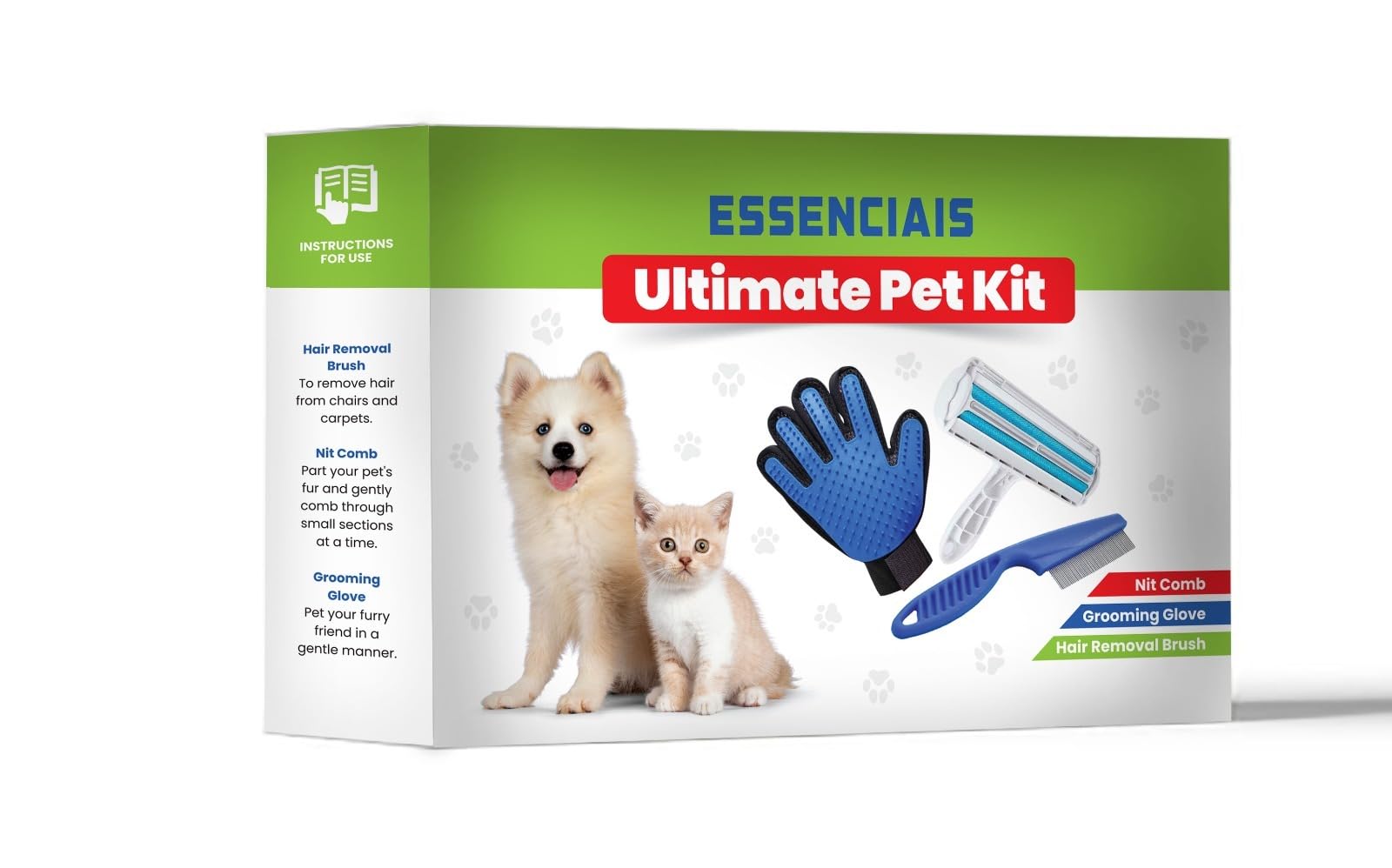 Ultimate Pet Kit - Pet Hair Removal Brush - Pet Grooming Glove - Pet Nit Comb - Your Ultimate Solution to All Pets Problems - Do