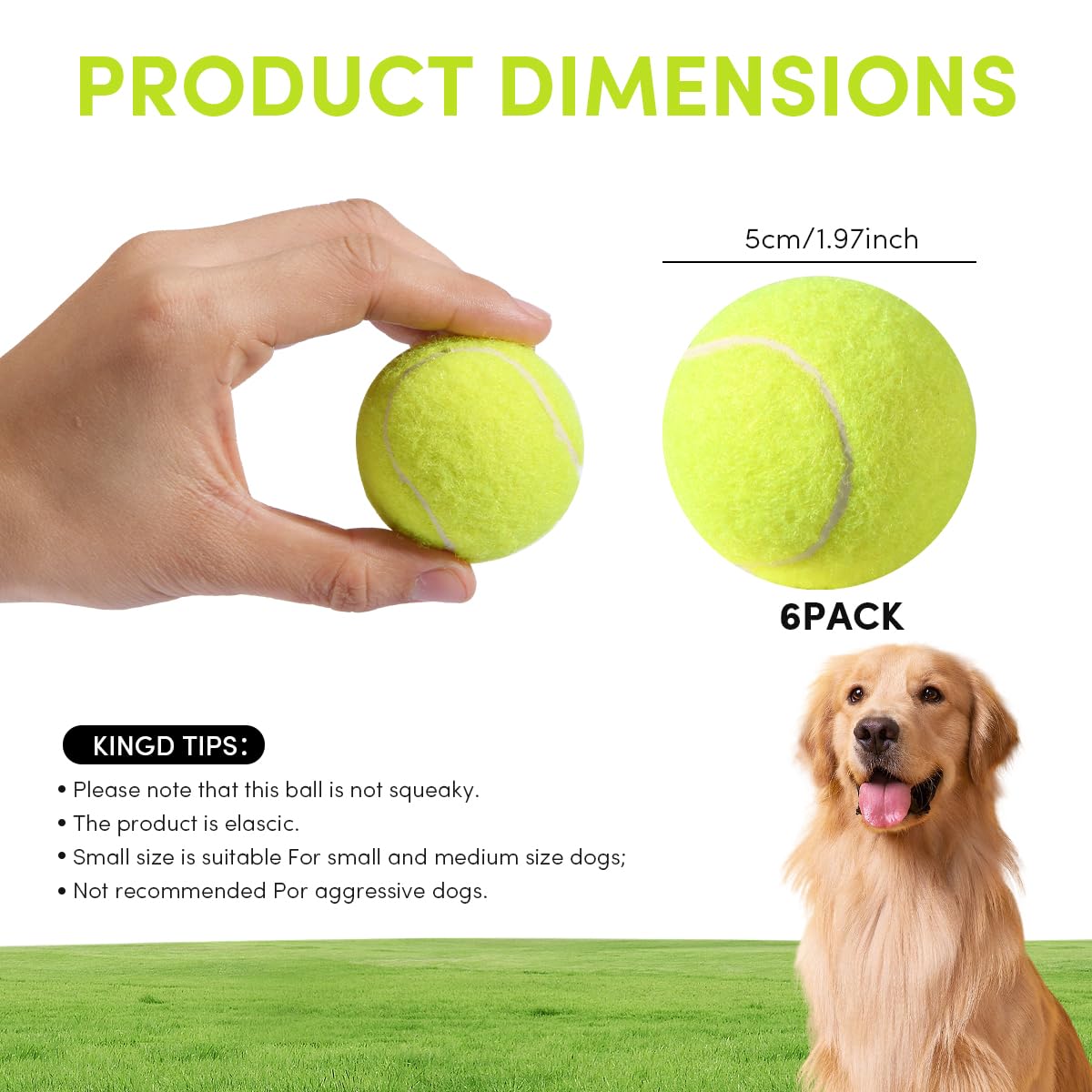 Ziyize Mini Tennis Balls, 6 Pack 2 Inch Dog Tennis Balls, Easy Catching Pet Playing Ball For 2 Inch Dog Ball Launcher