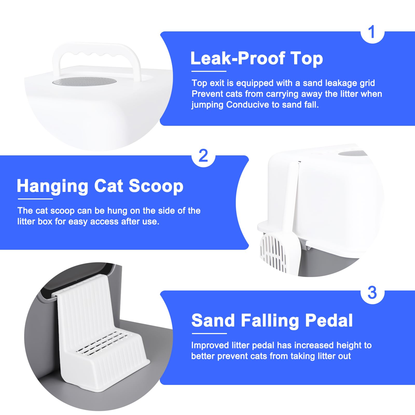 Sfozstra Cat Litter Box, Fully Enclosed, Leak-Proof, Small, Grey with Pedal, Easy to Clean (Model QA)